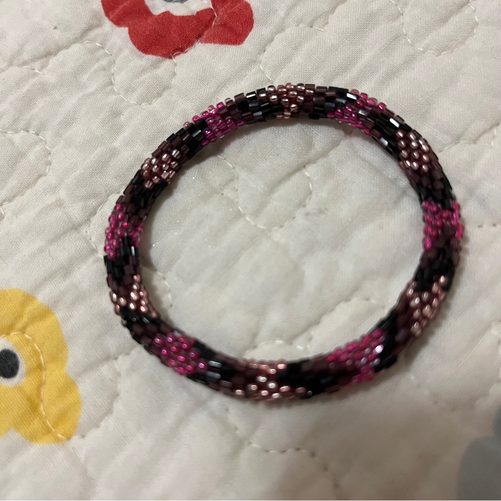BEADED Purple Pink Gold Bracelet Size: Small - Medium Fits if You Like Snug